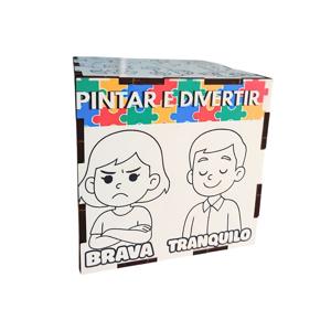 Cubo de Emoções para Colorir com Tinta Guache e Pincel Kit Infantil Divertido 