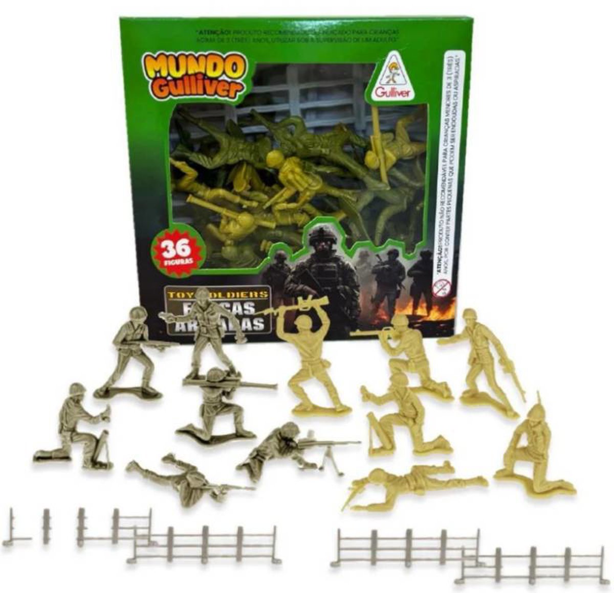 Miniatura Colecionável Soldados Americanos com 36 Figuras e Cercas